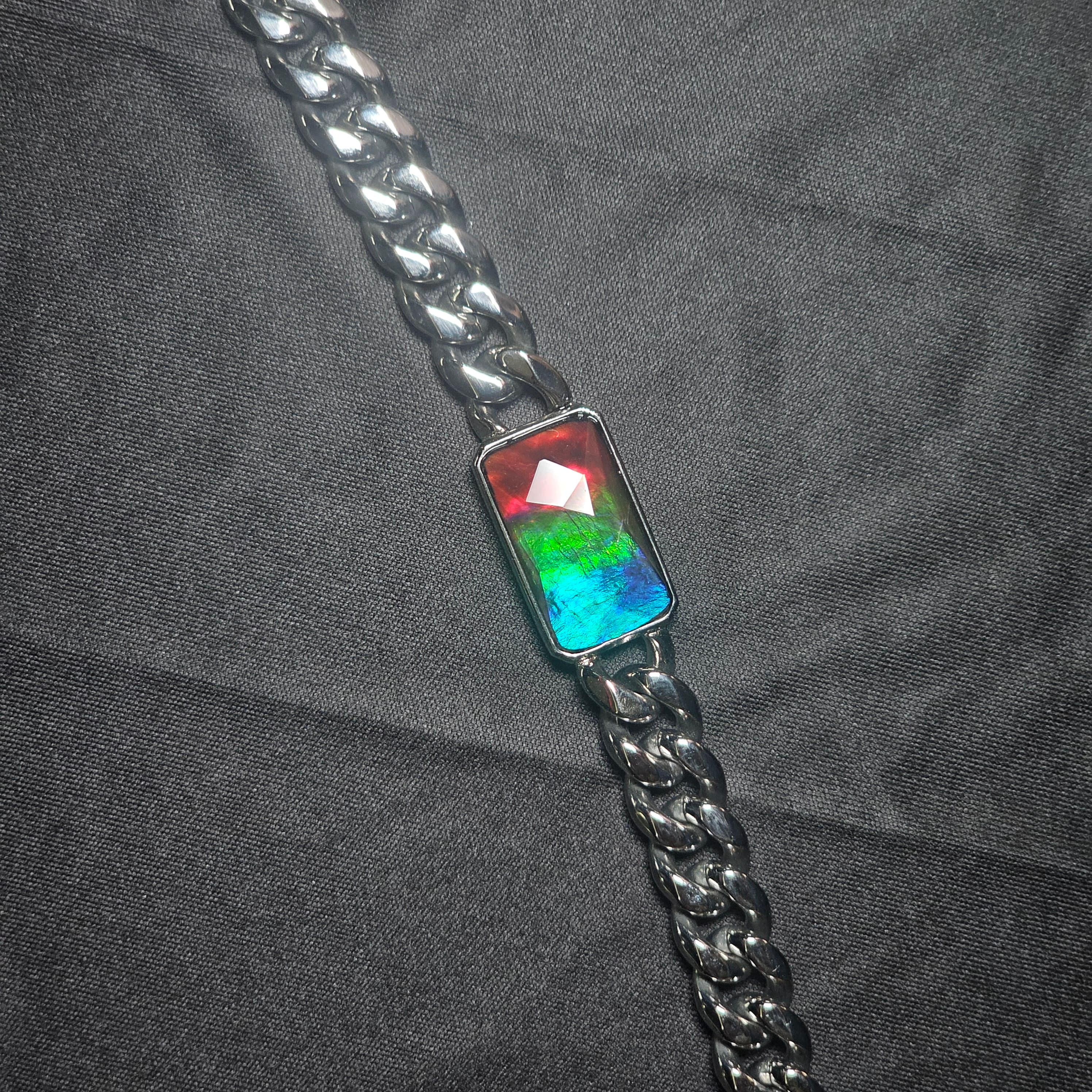 Silver Ammolite Bracelet Rectangle