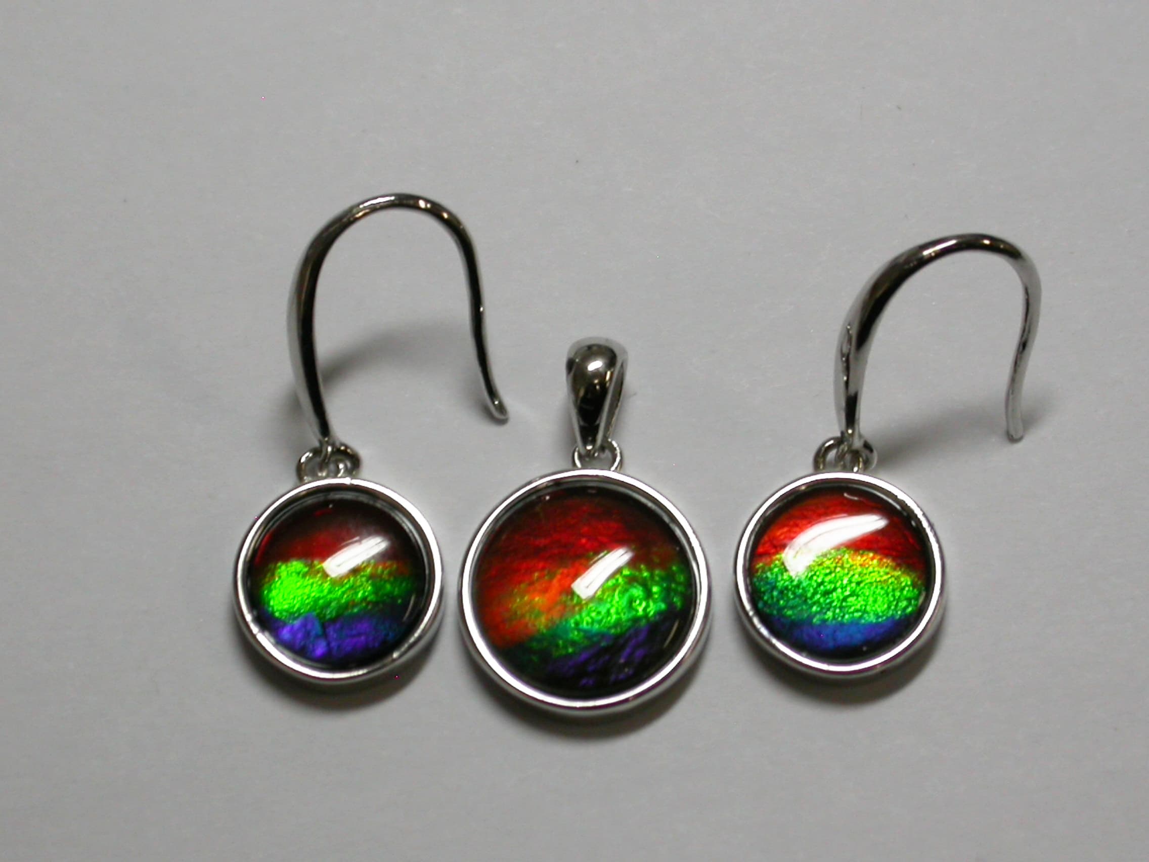 Sterling Silver Ammolite set 8mm/6mm Round