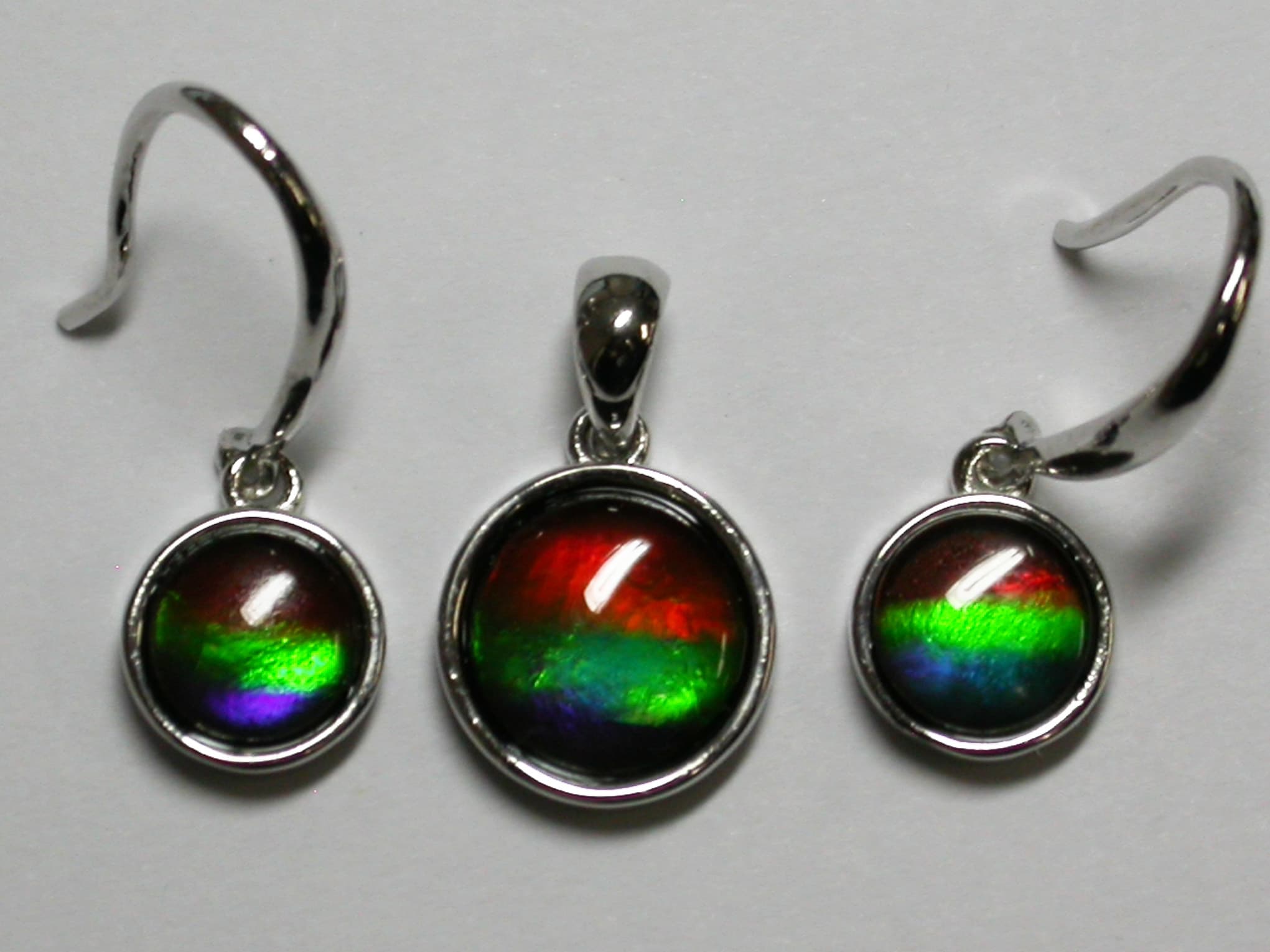 Sterling Silver Ammolite Set 10mm/8mm Round