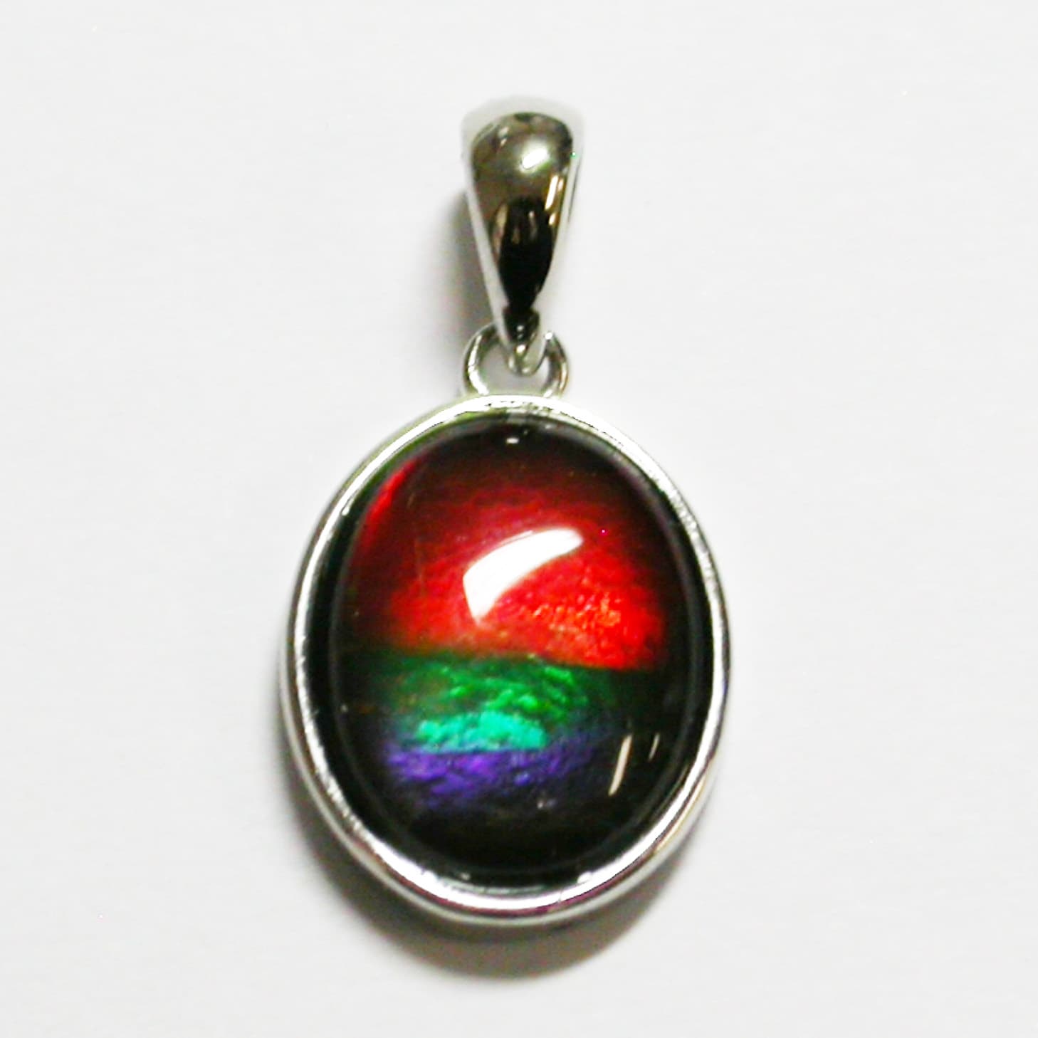 Sterling Silver Ammolite 10x8 Oval Pendant