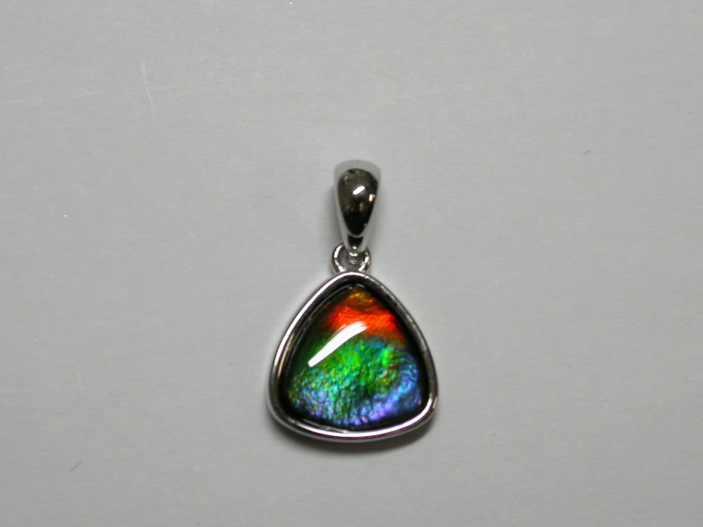 Sterling Silver Ammolite 8mm Trillion Pendant