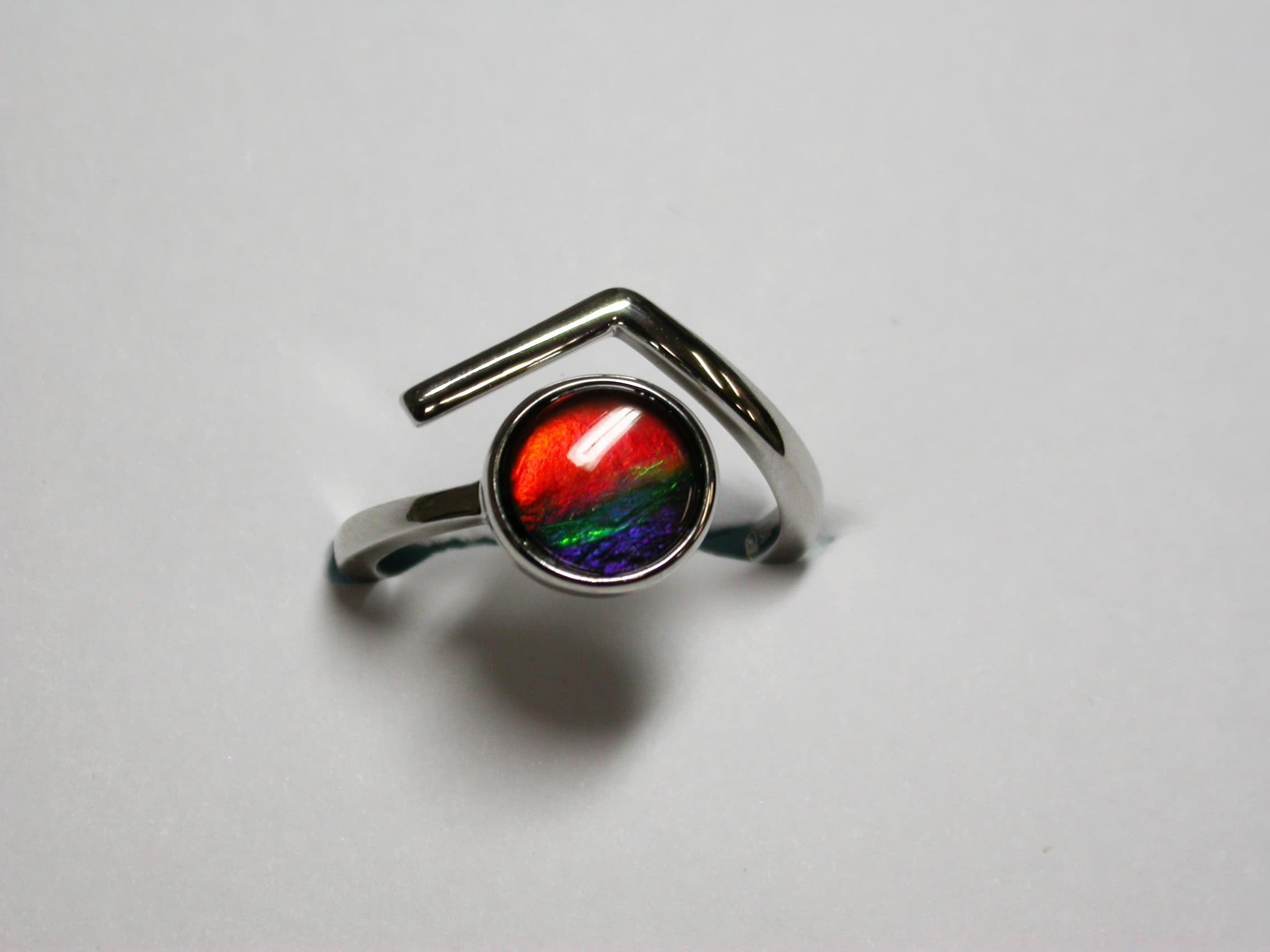 Sterling Silver Ammolite Ring 8mm Round