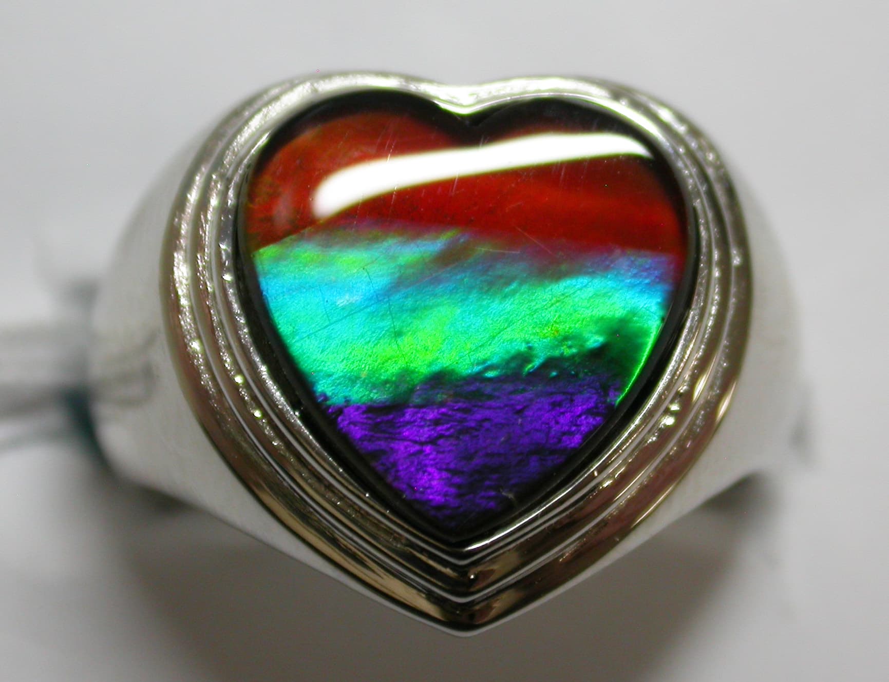 Sterling Silver Ammolite Ring 12mm Heart