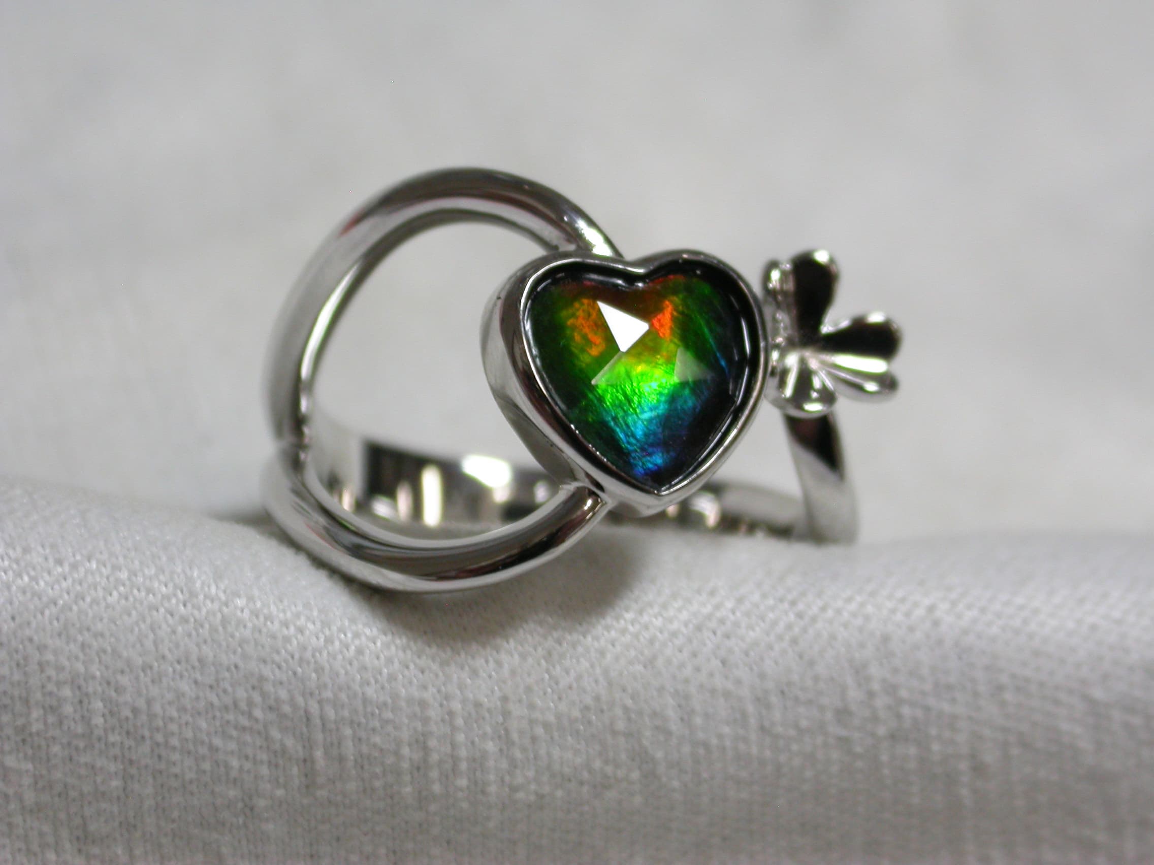 Sterling Silver Ammolite Ring 8mm Heart