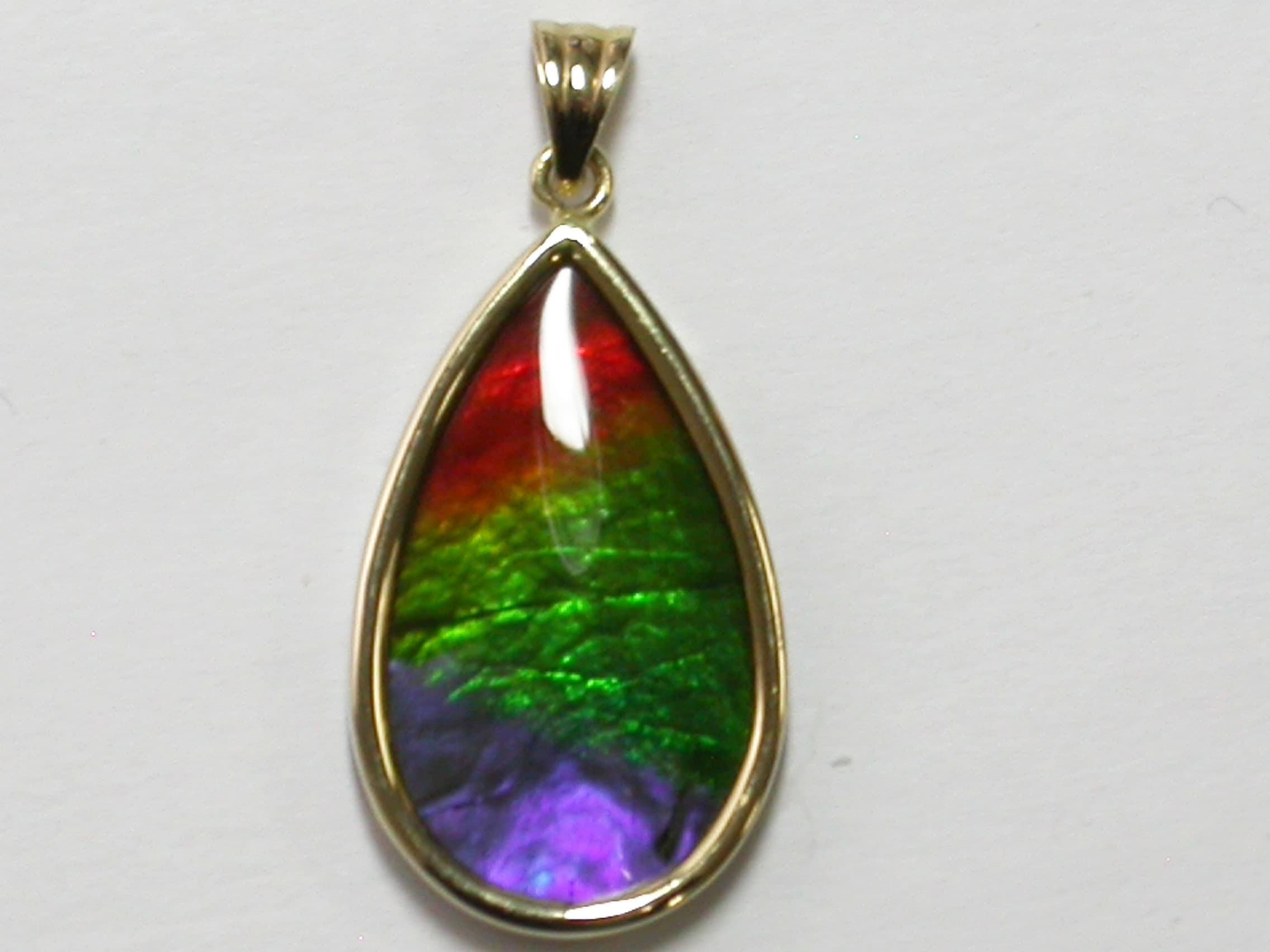 14k Gold Ammolite 22x13 Pear Pendant