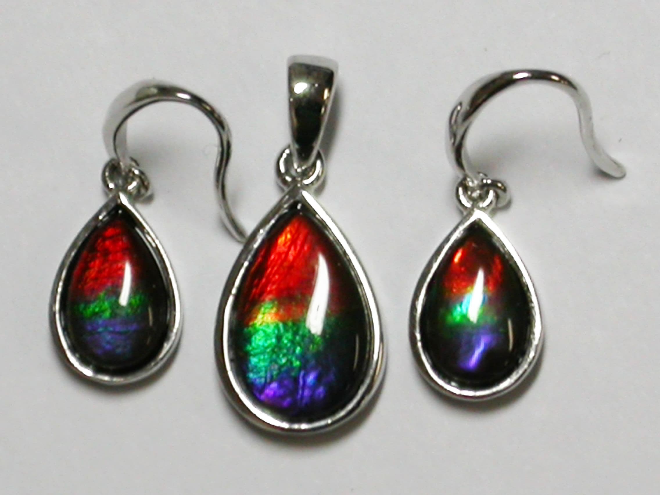 Sterling Silver Ammolite 12x8/9x6 Pear Set