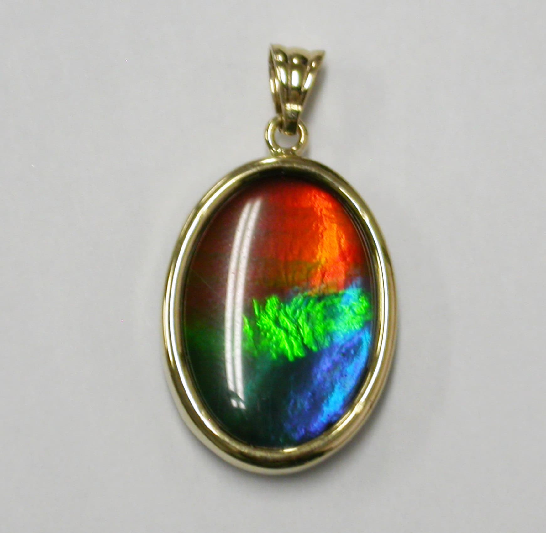 14k Gold Ammolite 18x13 Oval Pendant
