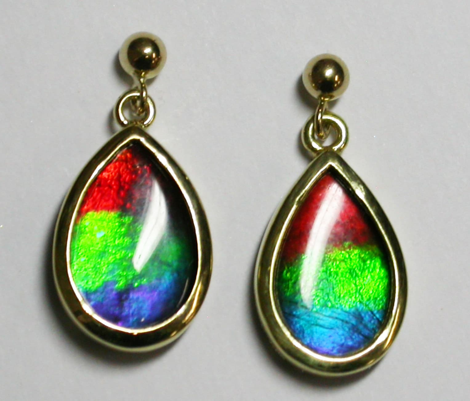 14k Gold Ammolite 12x8 Pear Earrings