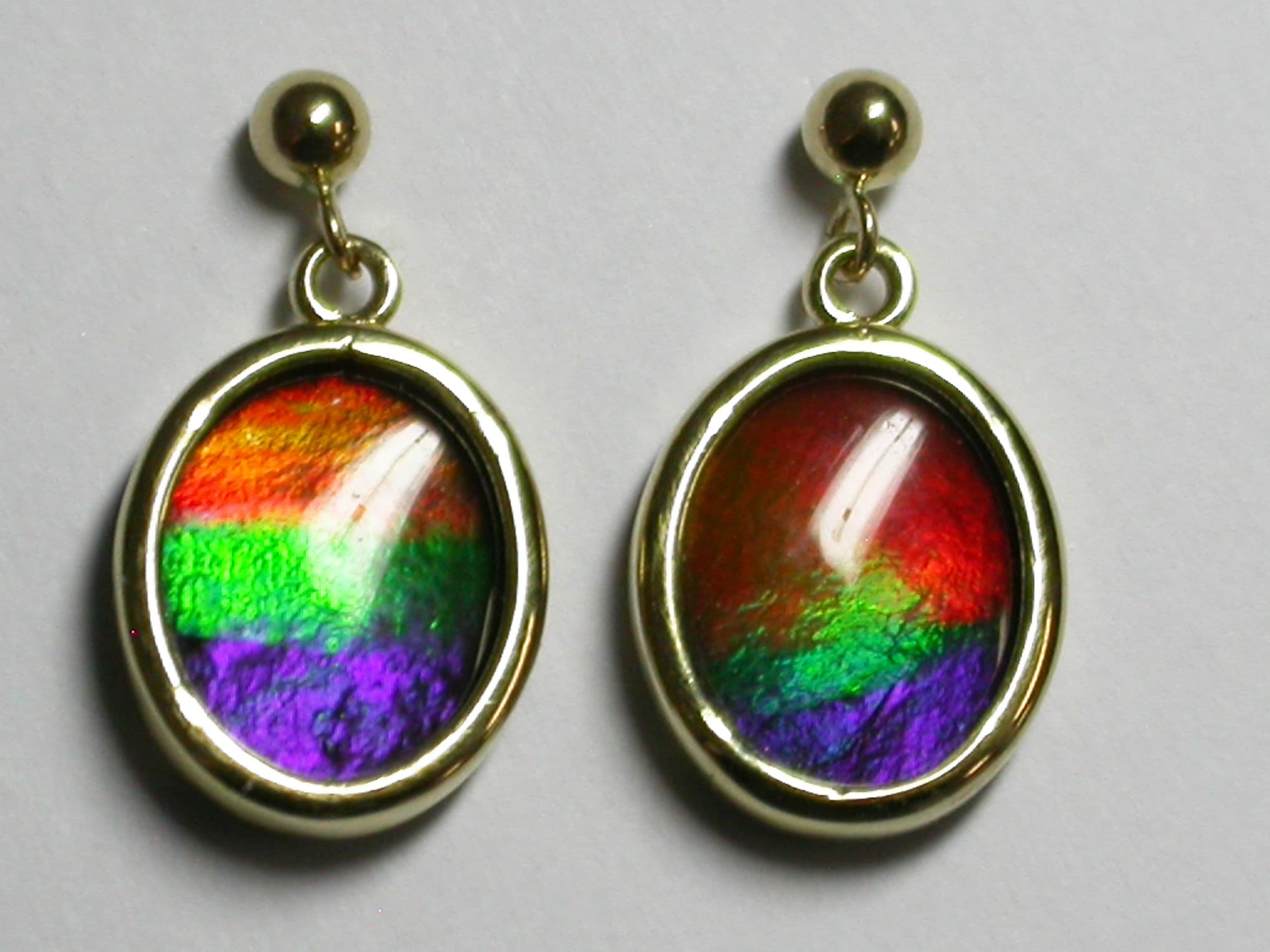 14k Gold Ammolite 11x9 Oval Earrings