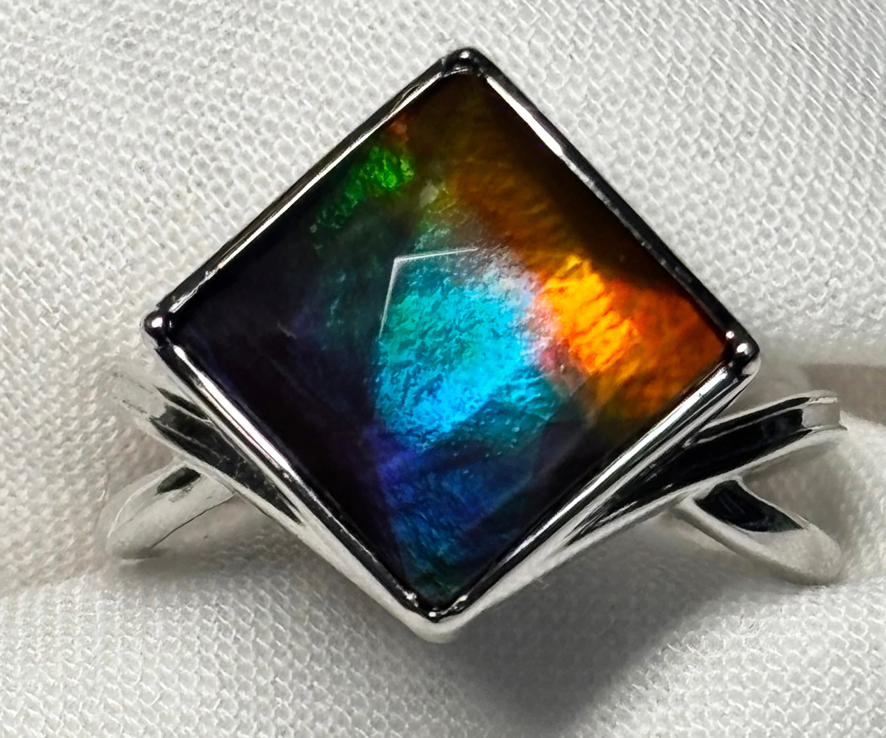Sterling Silver Ammolite Ring 10mm Square